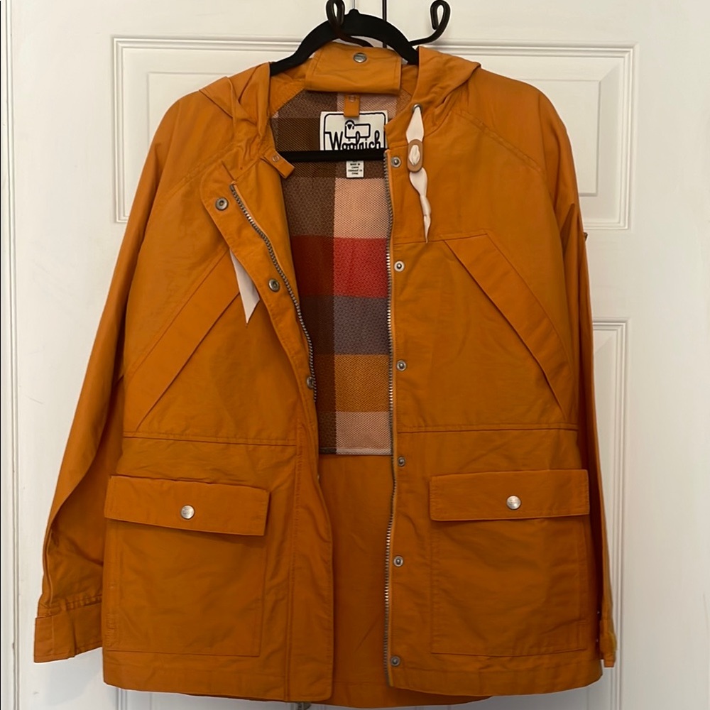 O.G. Woolrich Orange Hooded Jacket with Plaid Lining